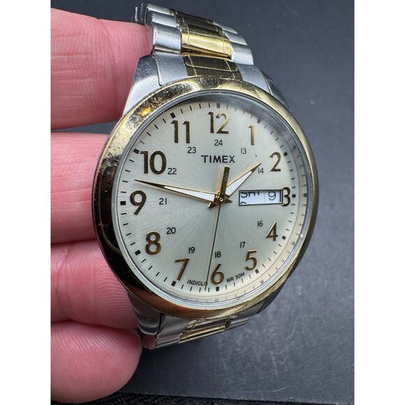 Timex South Street Indiglo Watch Men 36mm Champagne Dial Two Tone Day Date main image 16